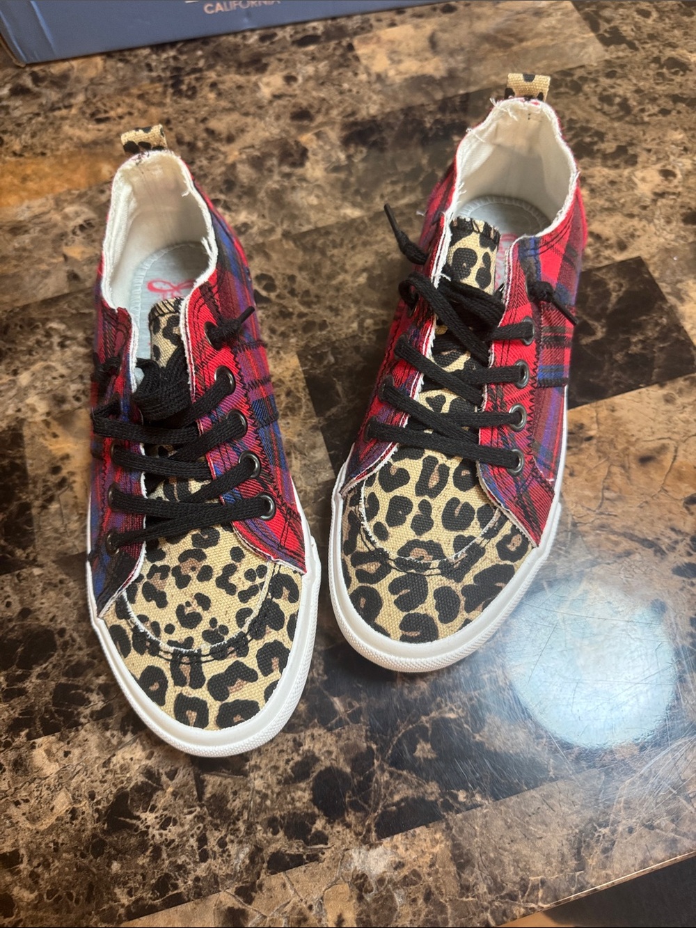 Jellypop Red Plaid and Leopard-Print Low-Top Sneakers